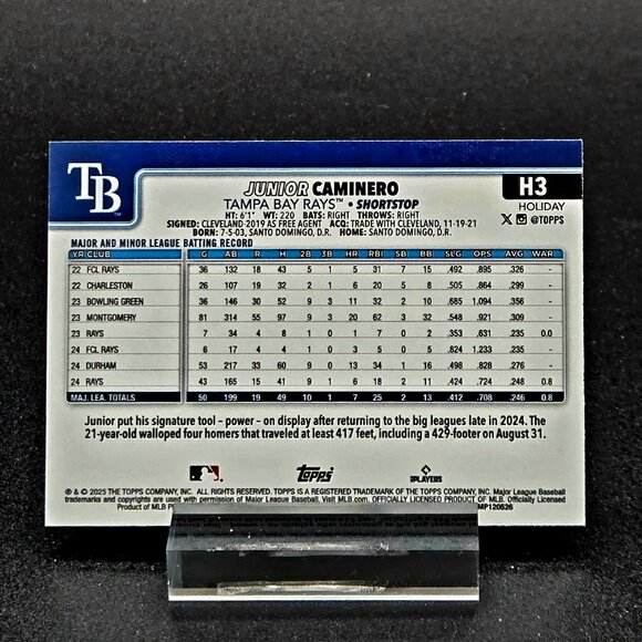Four Junior Caminero RC and Insert Cards Tampa Bay Rays - Picture 9 of 9